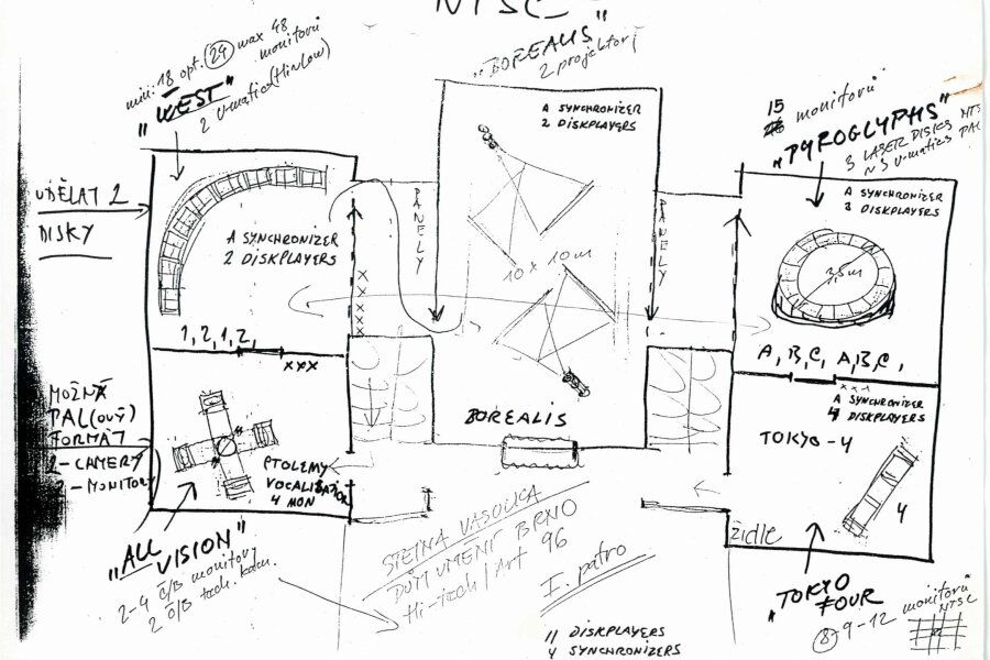 Plán instalace výstavy, Steina, Dům umění, 1. patro
